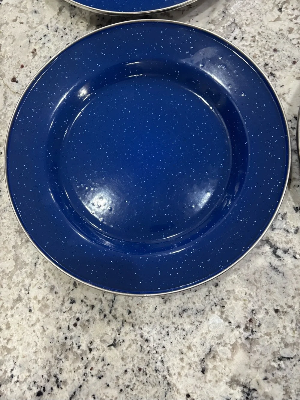 Blue Enamel Speckled Camping Dish Set Vintage Farmhouse Decor - Picture 4 of 16